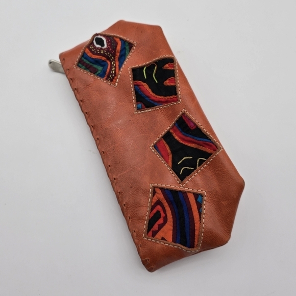 Vintage Bag Makeup Cosmetic Travel Case Pen Coin Wallet Orange Patchwork Boho - Picture 11 of 12